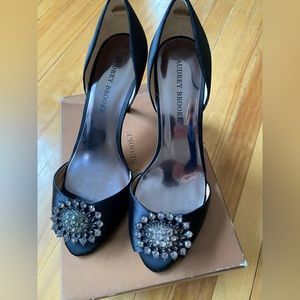 Audrey Brooke Black Satin Pumps